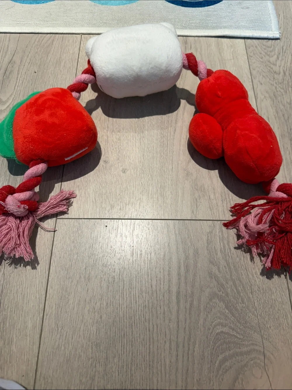 Hello Kitty Red, White & Green Plush Rope Toy with Strawberry and Bow